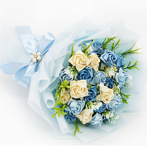 그레이스 종이장미 꽃다발 30송이-블루(종이꽃 ,해바라기 접기)