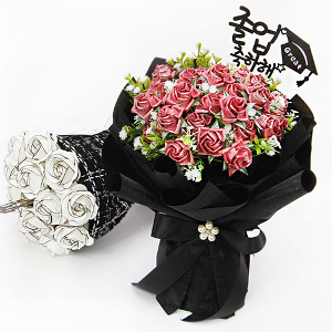 그레이스 종이장미 꽃다발 30송이-블랙(종이꽃 ,해바라기 접기)